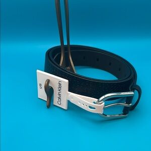 Calvin Klein Black Leather Belt with Silver Buckle NWT